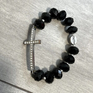 Black Crystal Diamond Studded Cross Bracelet